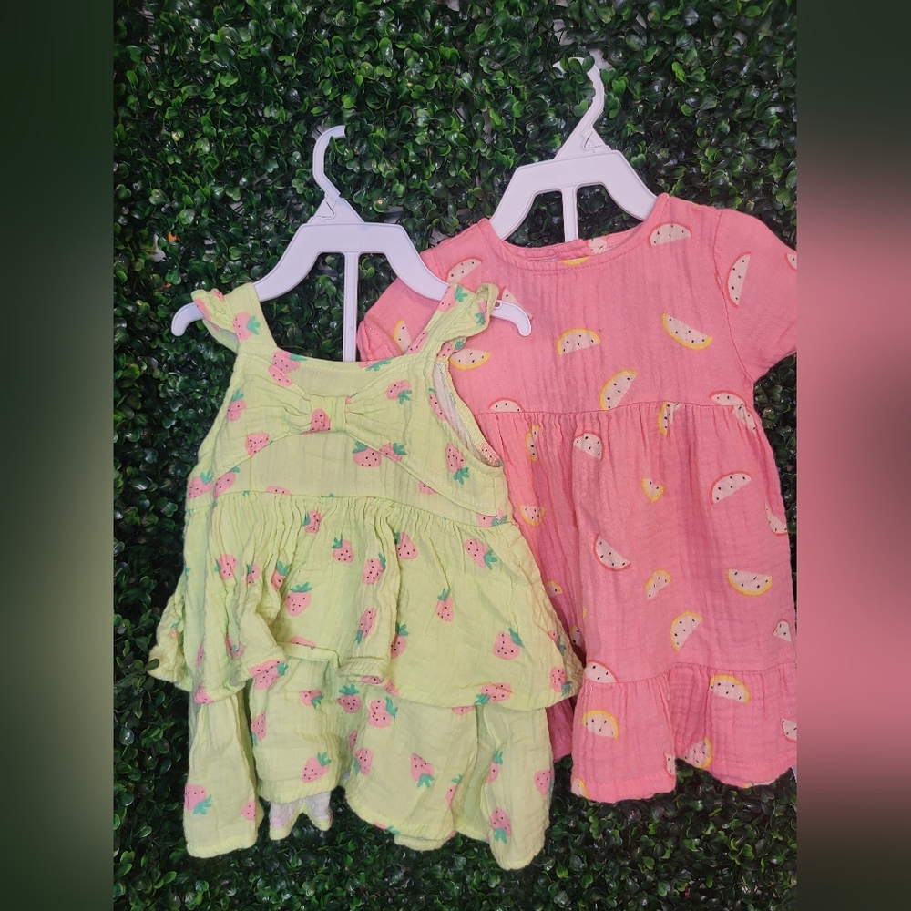 Pink and Green Fruit Print Baby Rompers (2 Sets)